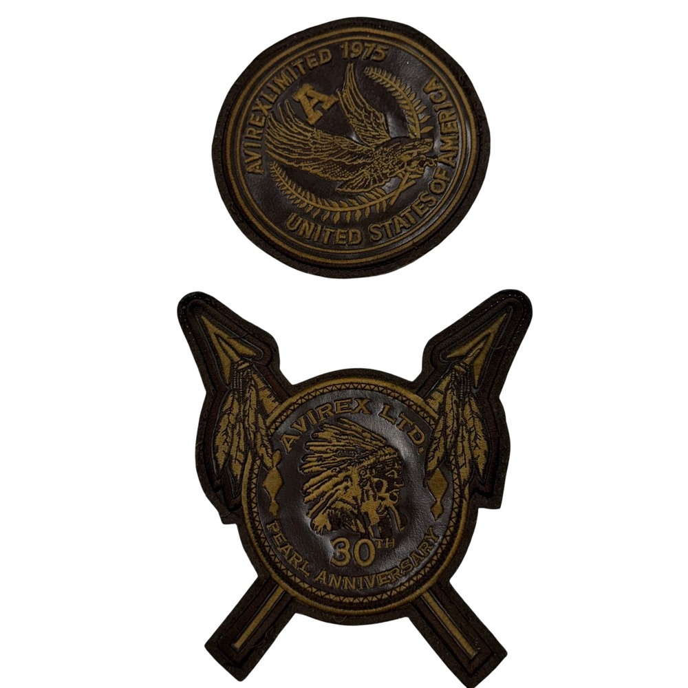 Avirex Ltd Leather Patches Set 30th Pearl Anniversary Eagle 1975 Brown Gold